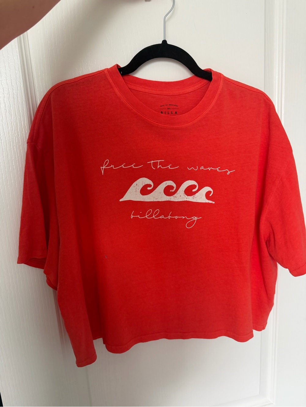 Billabong Red Crop Tee with White Wave Graphic